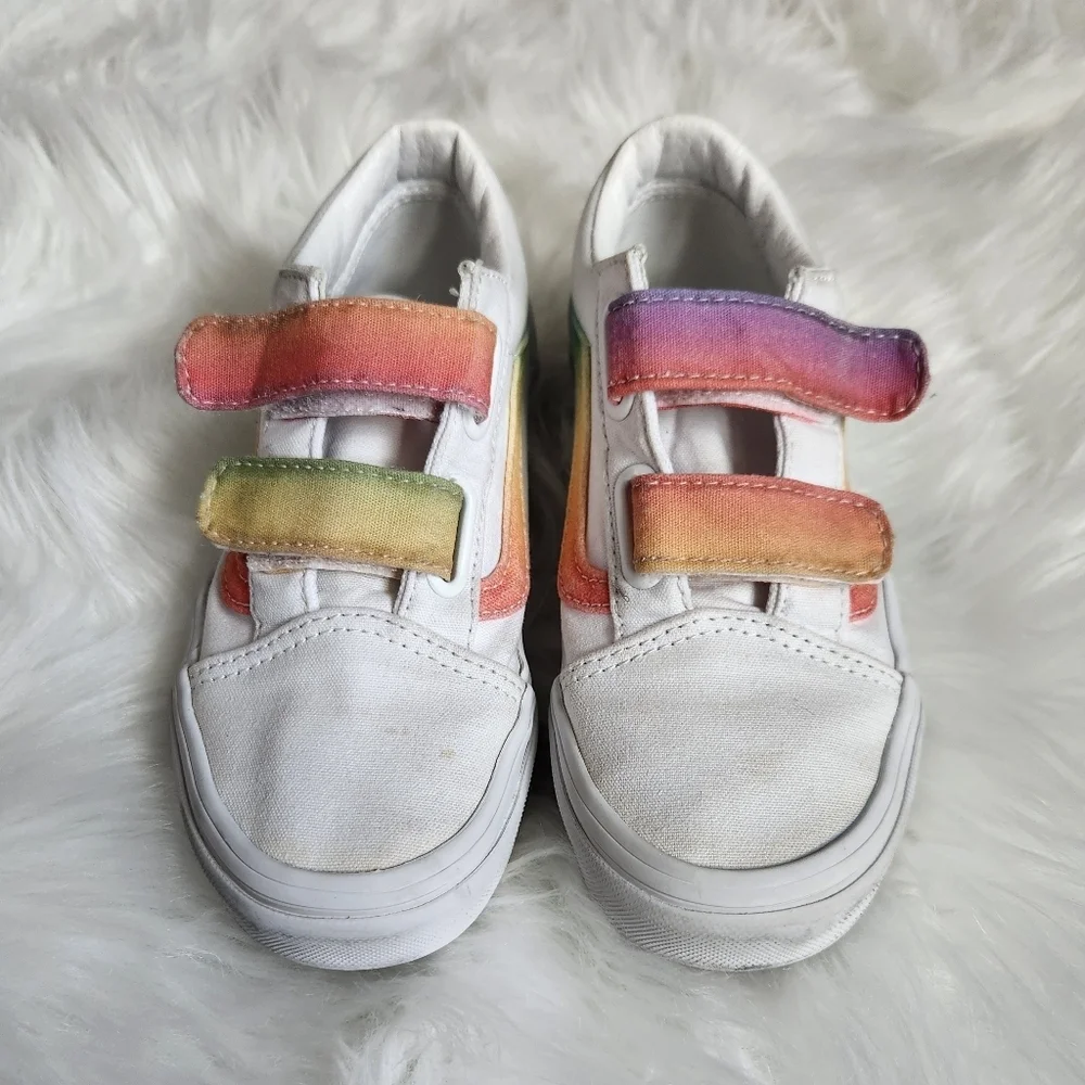 Vans Kids White Sneakers with Rainbow Straps
